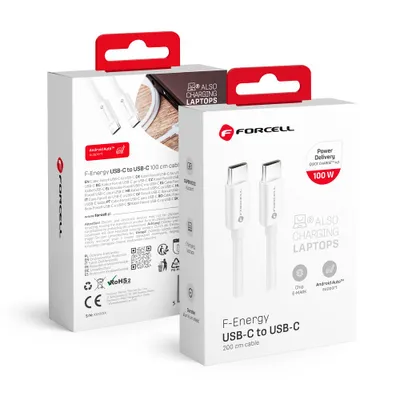 Forcell F-Energy Καλώδιο USB-C σε USB-C 100W, 2m - Λευκό