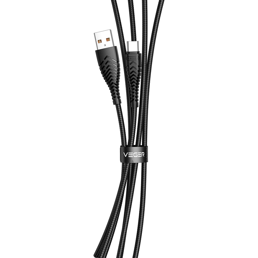 Veger V104 Braided Καλώδιο USB-A σε USB-C 1.2m - Μαύρο - Image 4