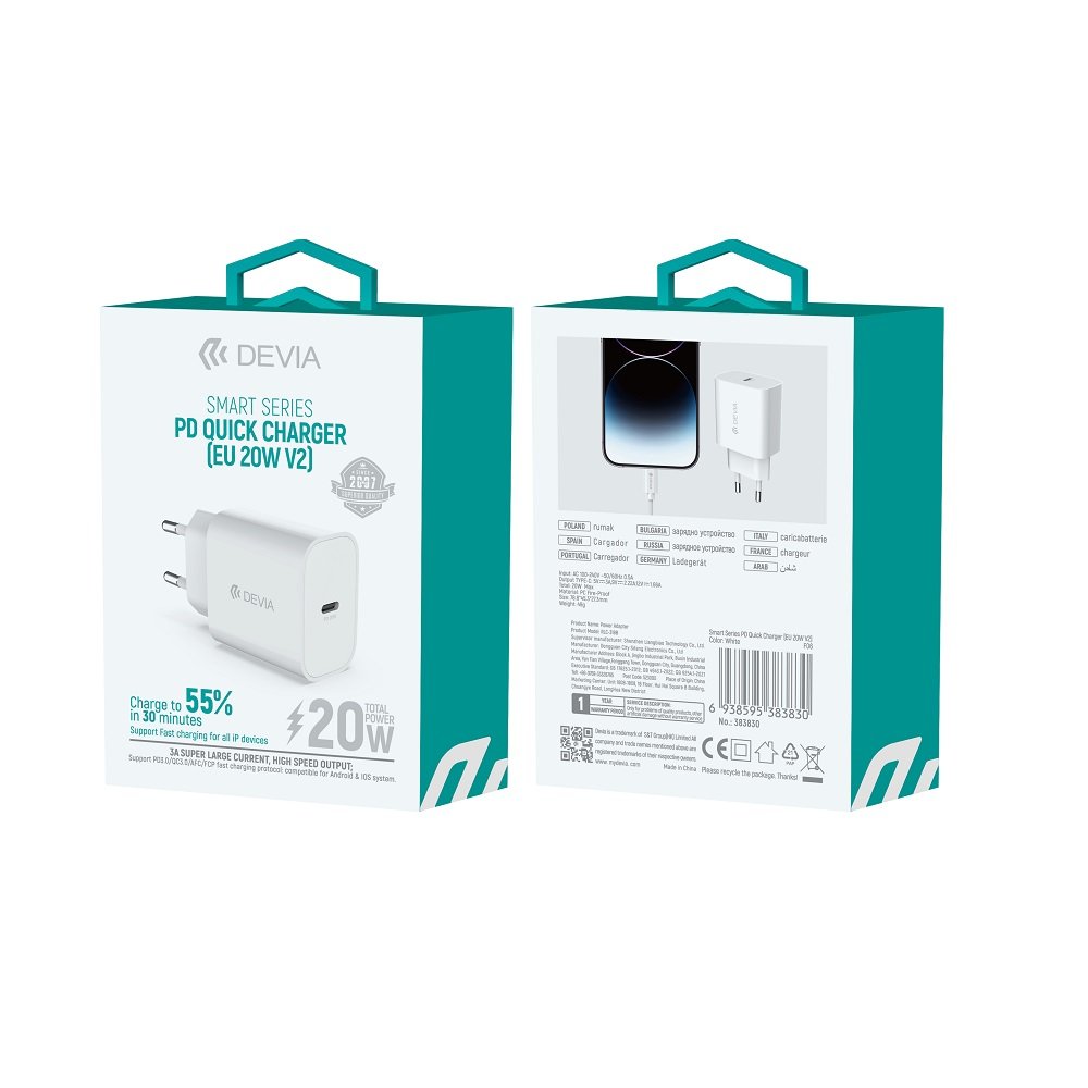 Devia Φορτιστής Ταξιδίου 20W USB-C Power Delivery - Λευκό - Image 3